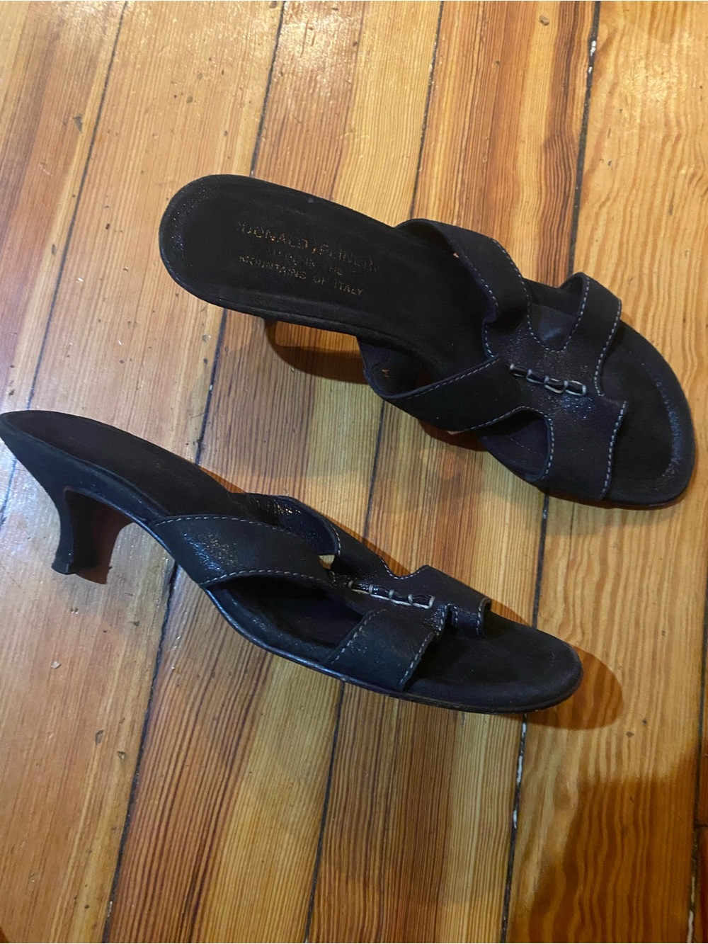 Y2k vintage Donald J Pliner suede Mid-Heel kitten Slide Sandals